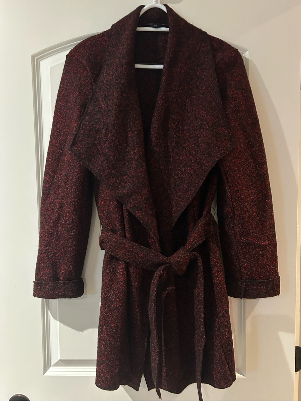 chic Deep Burgundy Wrap Trench Coat with Self Tie